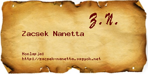 Zacsek Nanetta névjegykártya